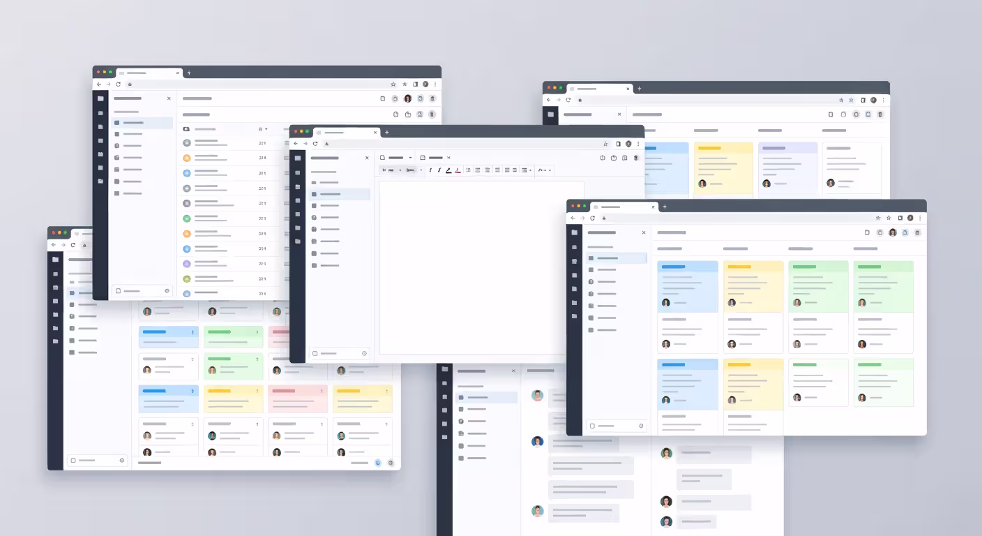 Examples of popular web applications including email, documents, project management, and team communication tools