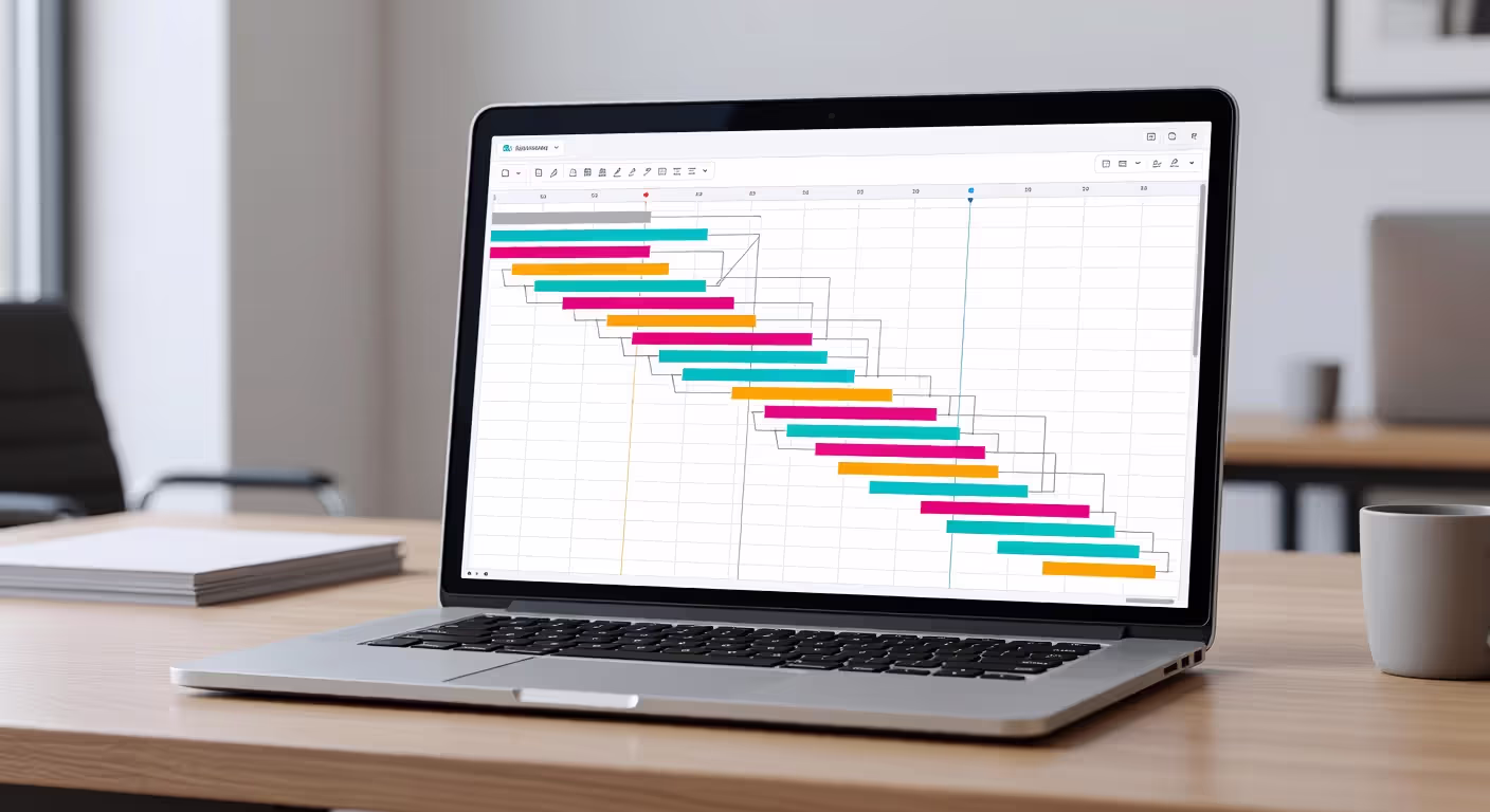 Gantt chart creator interface showing project timeline with task dependencies