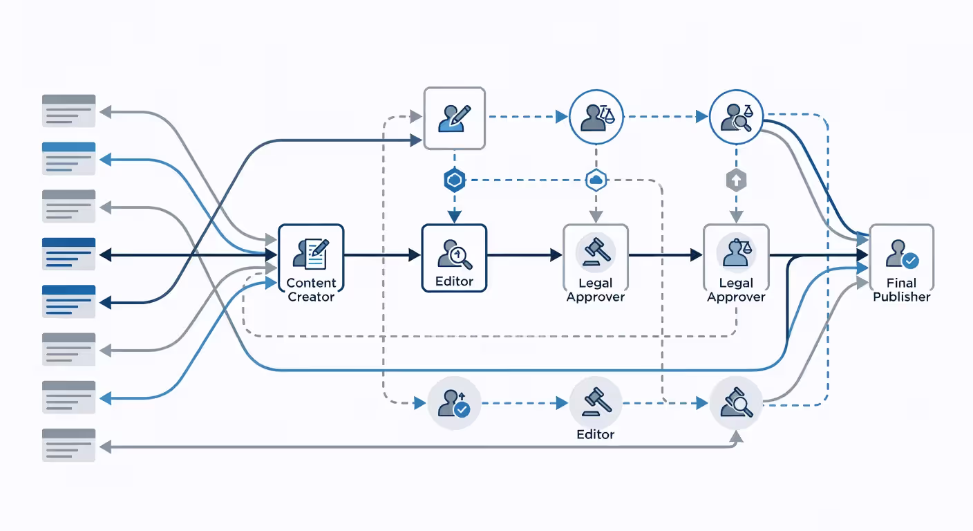 Enterprise CMS workflow automation with multi-stage approval process