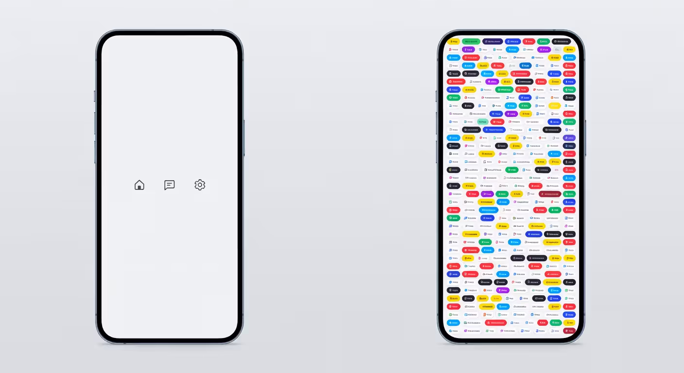 Comparison between a simple app with core features and an overcomplicated app with too many features
