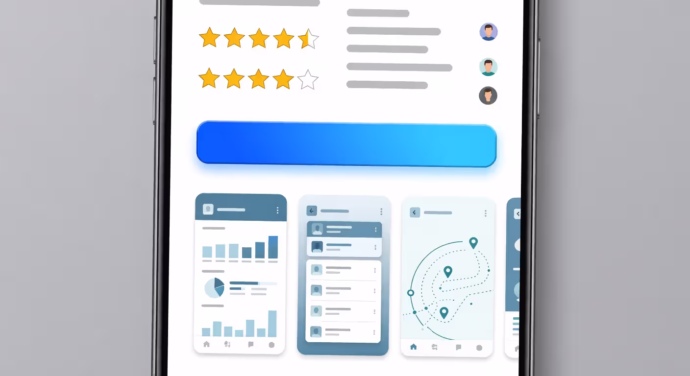 Mobile app store listing showing app details, ratings, and download interface