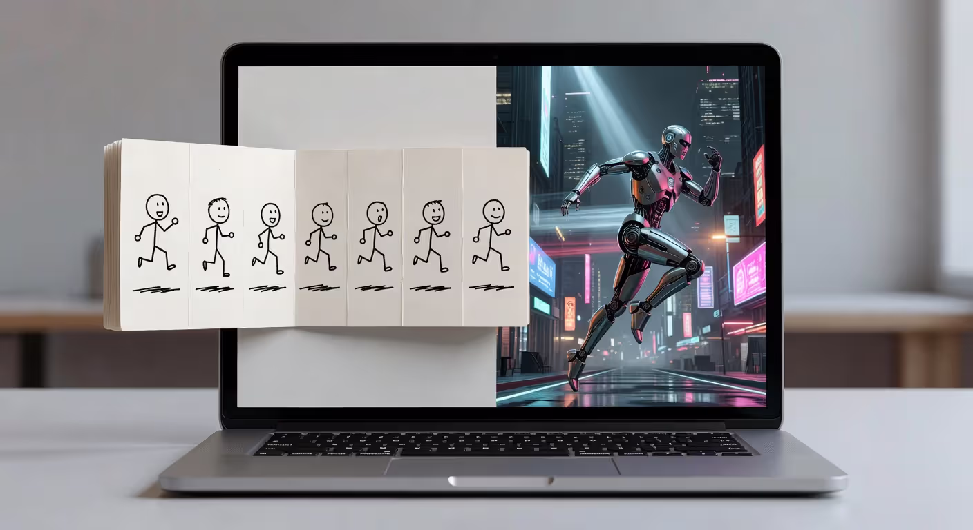 Comparison of flipbook and 3D animation on laptop screen