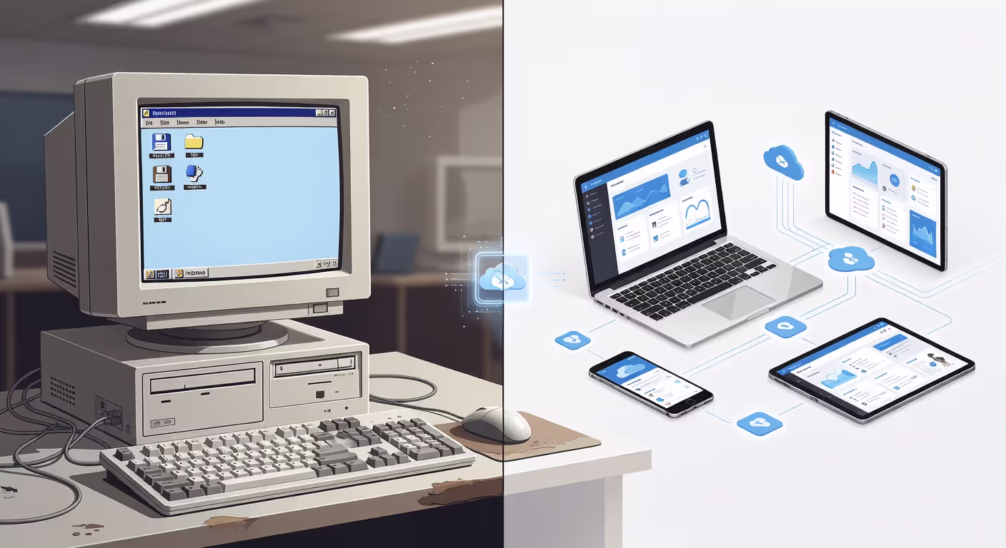 Comparison of legacy desktop application versus modern cloud-based system