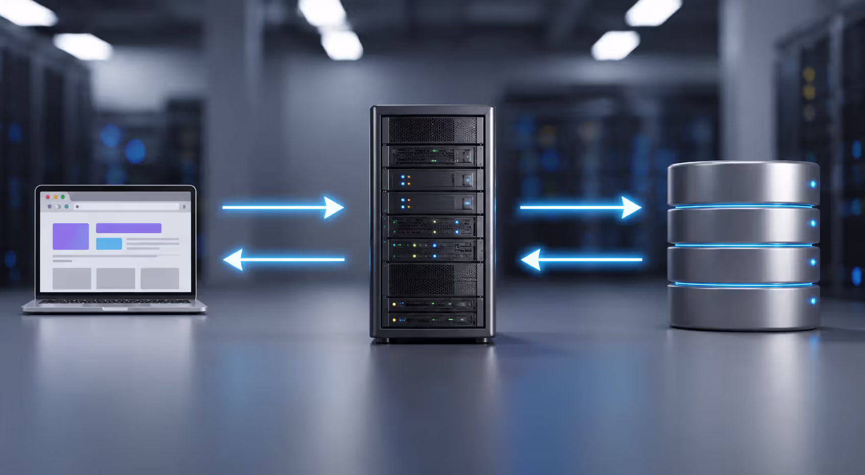 Client-server architecture diagram showing browser, server, and database interaction