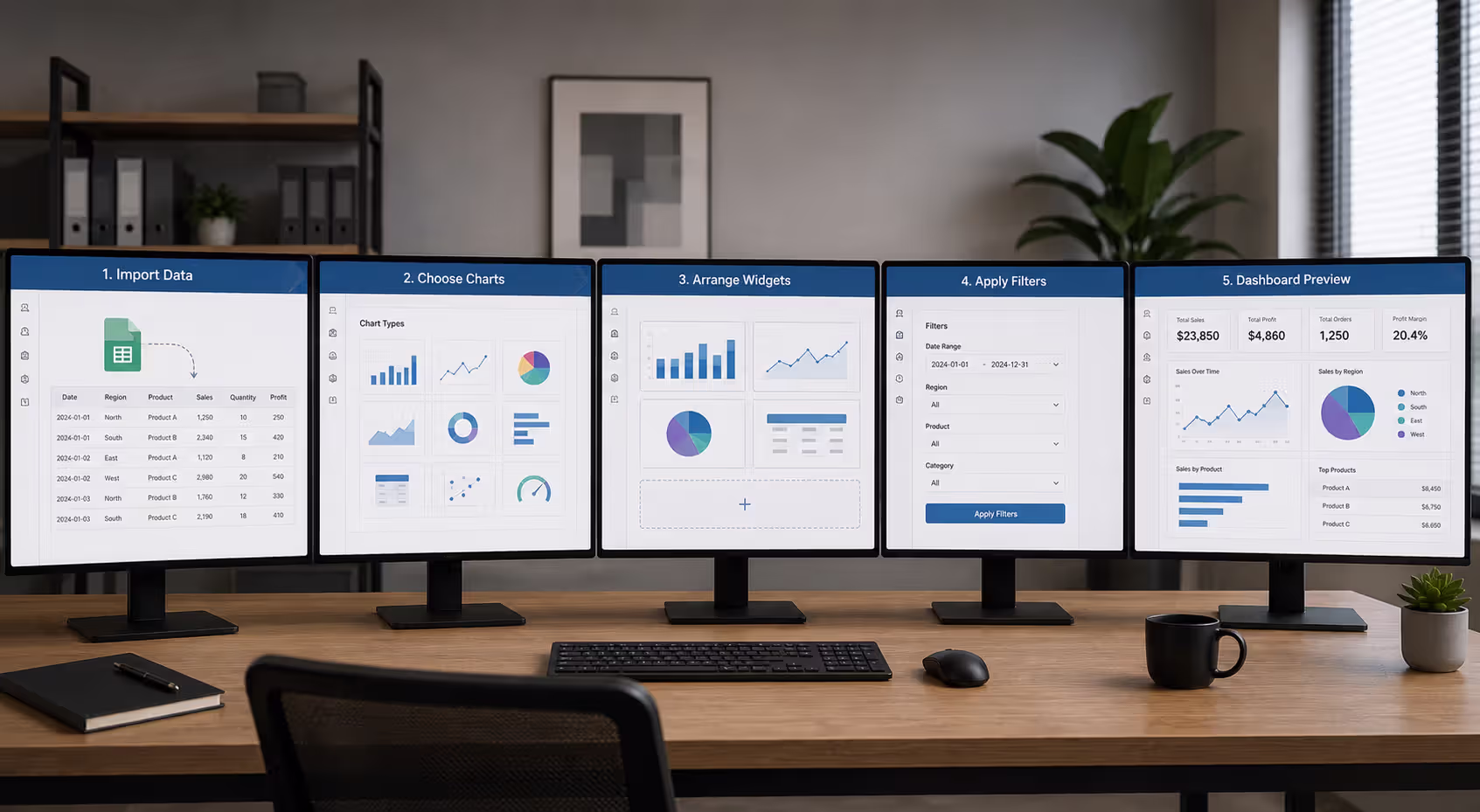 Step-by-step process of building a data visualization dashboard