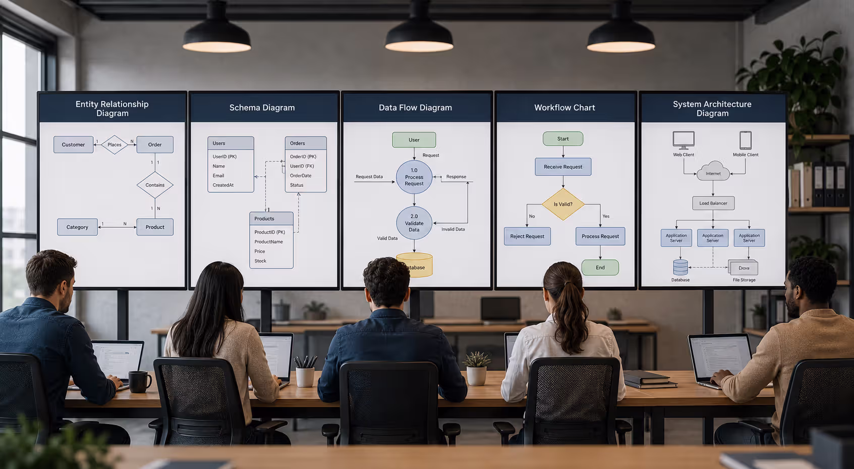 Different types of database and system visualization diagrams