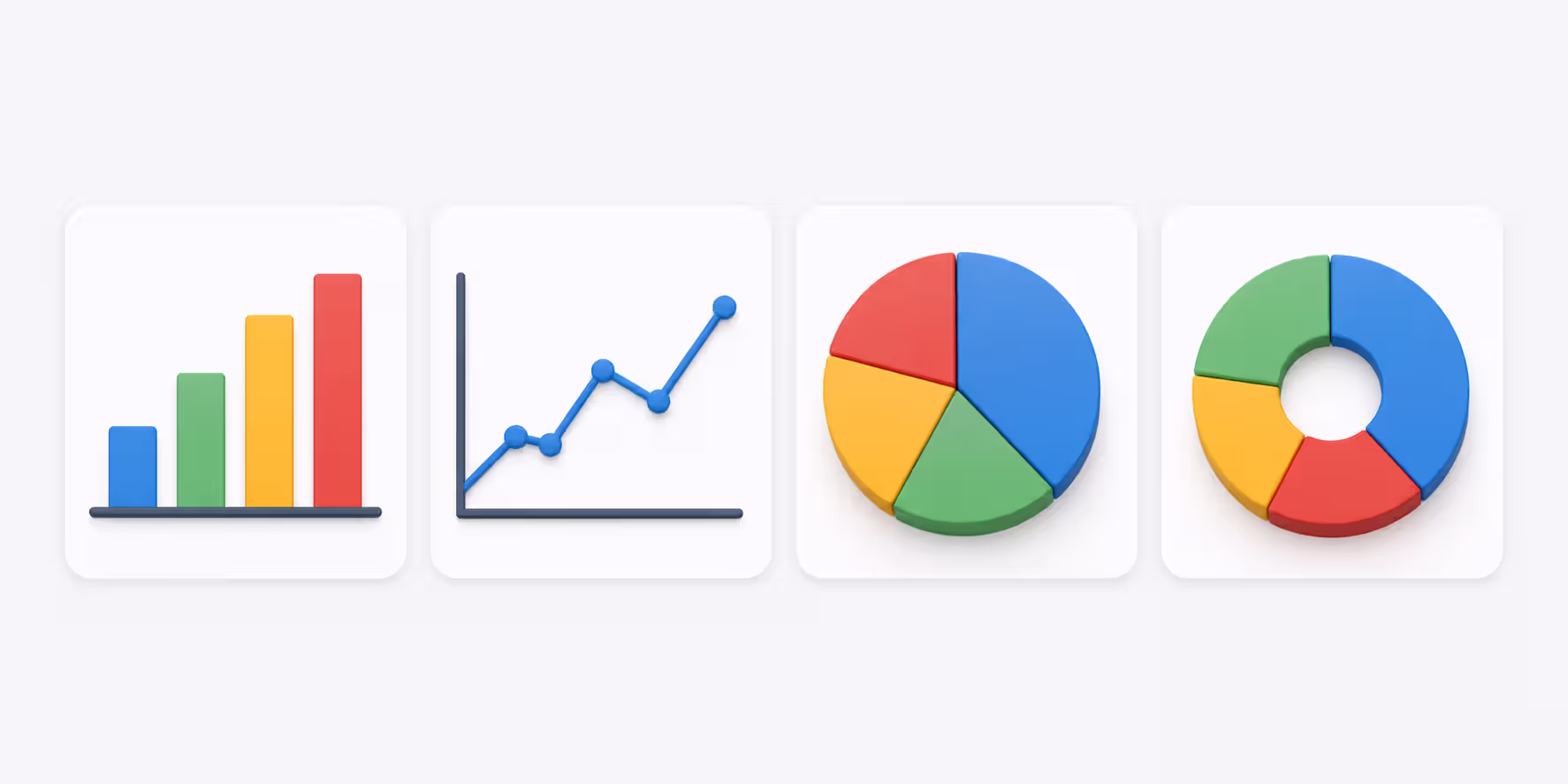 Four fundamental data chart types displayed side by side