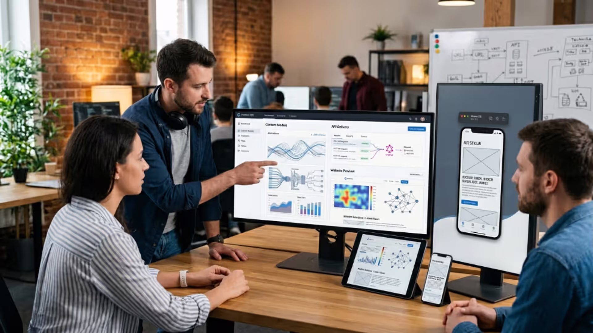 Developers working with a headless CMS and multi-channel content delivery system