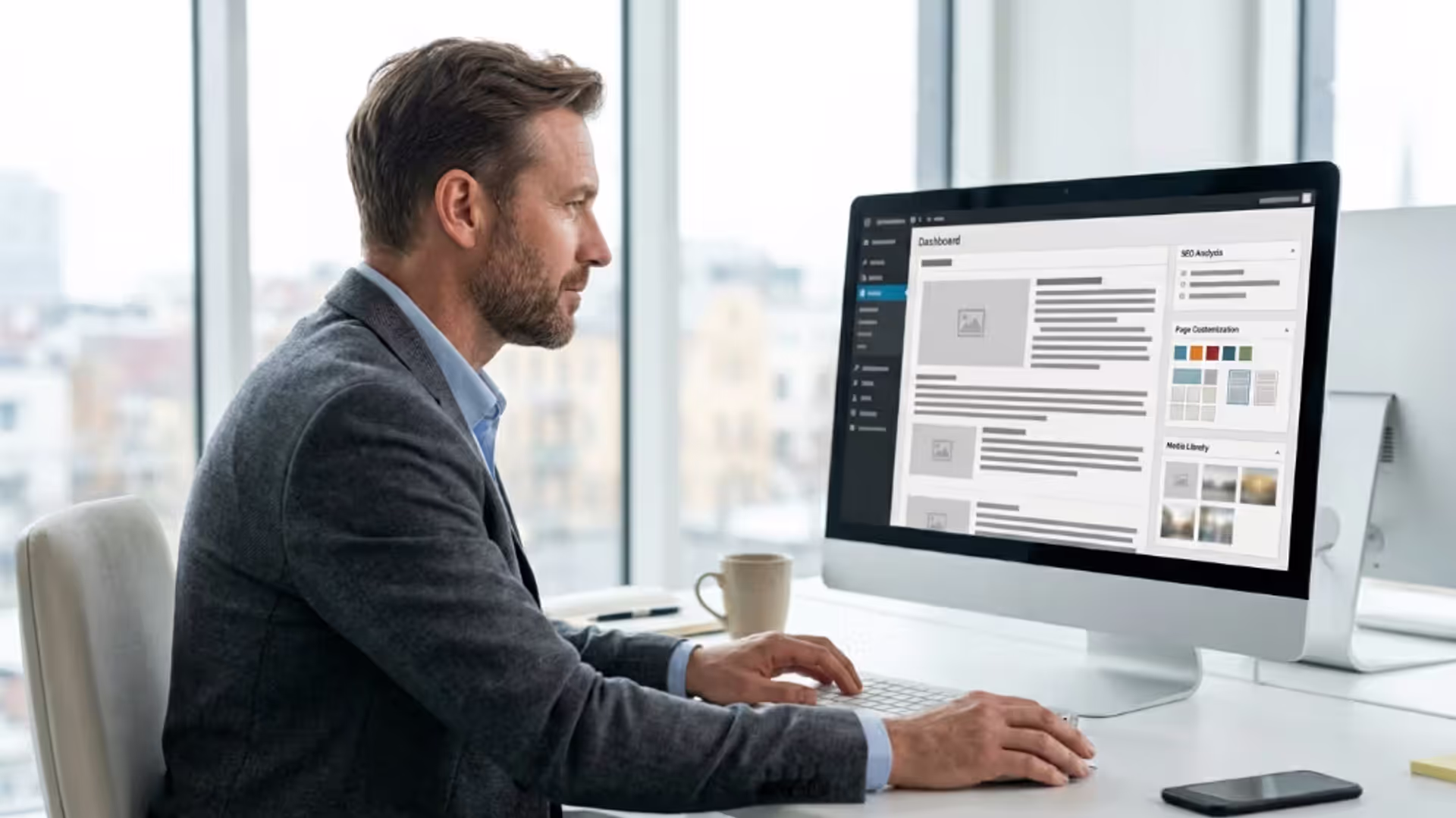 Business owner managing website content through a CMS dashboard